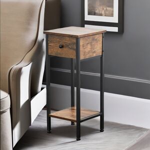 Mason Furniture Tall 2 Tier Side Table End Tables with Metal Frame and Storage Drawer Living Room Home Furniture Brown 60cm H X 30cm W X 30cm D Image