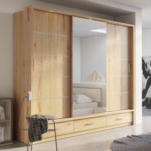 Brayden Studio Tengan 3 Door Sliding Wardrobe Oak 215cm H X 250cm W X 63cm D Image