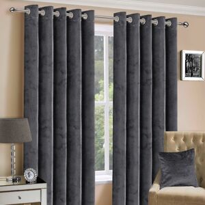 Fairmont Park Hollange Crushed Velvet Eyelet Windows Panel Curtains Charcoal 228 W x 228 D cm Image