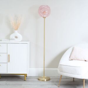 Heritage Hues Frenchie Pink Tinted Glass Globe Gold Stem Floor Lamp Plated 150cm H X 25cm W X 25cm D Image
