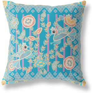 AmritaSen Indoor / Outdoor Floral Square Cushion With Filling Blue/Gold/Orange/Grey 41cm H x 41cm W Image