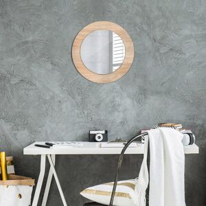 East Urban Home Huldar Round Glass Framed Wall Mounted Accent Mirror in White/Blue/Yellow Beige Wood Texture 50cm H x 50cm W Image