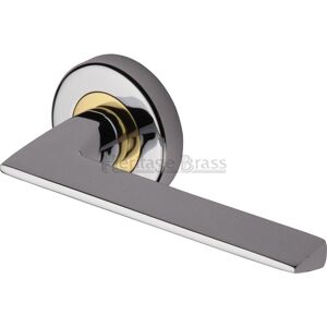 Heritage Brass Heritage Door Handle Lever Latch on Round Rose Pyramid Design Polished Chrome/Brass 5.3cm H X 12.5cm W Image