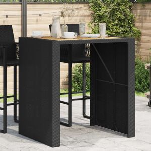 Latitude Run Lesbury Garden Bar Table with Acacia Wood Top Poly Rattan Black 110cm H x 80cm W x 105cm D Image