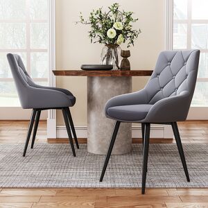 Canora Grey Upholstered Velvet Metal Legs Button Upholstered Dining Chair, Set of 2 Grey 88cm H X 49cm W X 50cm D Image