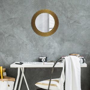 East Urban Home Huldar Round Glass Framed Wall Mounted Accent Mirror in Blue Golden Greek Ornament 50cm H x 50cm W Image
