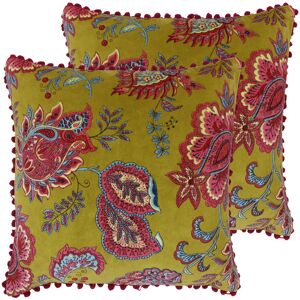 Paoletti Malisa Floral 50Cm Cotton Cushion with Filling Pillow Lemon Curry/Feather 50cm H X 50cm W X 3cm D Image
