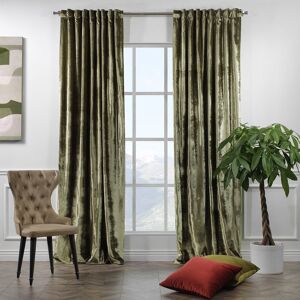 Lilijan Home & Curtain Extra Long & Extra Wide Shiny Velvet Curtain Panel (customized) Olive Green 140cm Width x 475cm Drop Image