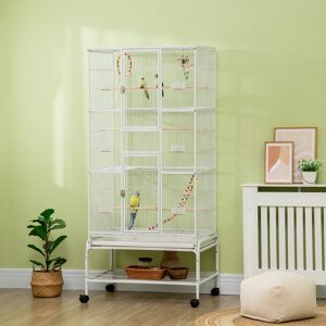 PawHut 180Cm Steel Flight Cage with Wheels White 180cm H X 83cm W X 53cm D Image