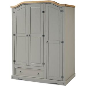 ClassicLiving Gwenillian 3 Door Wardrobe Distressed Grey Wax 190cm H X 150cm W X 51cm D Image