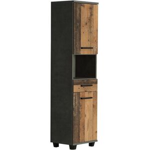 Wade Logan Aceituno 40.2Cm W x 186.82Cm H x 34.8Cm D Free Standing Tall Bathroom Cabinet Dark Grey Concrete/Vintage Old Wood 186.82cm H X 40.2cm W X 34.8cm D Image