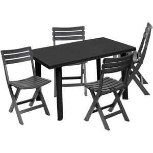 17 Stories Priyanshi Rectangular 5 - Piece 4 - Person 76Cm L Outdoor Table Set Black 4 Image