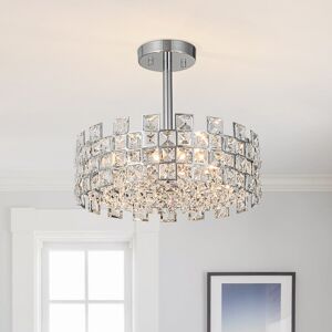 Canora Grey Atticus 4-Light Modern Round Crystal Semi Flush Mount Ceiling Light Chrome 31cm H X 38cm W X 38cm D Image