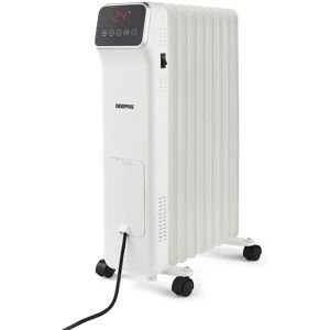 Geepas Digital Oil Filled Radiator Heater   Portable Electric Heater with Remote & LED Display   3 Heat Modes 9Hr Timer Adjustable Thermostat Energy E White 61"H x 14"W x 36"D Image