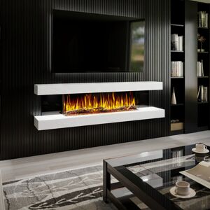 Evolution Fires Vegas 72-Inch Wall Mounted Electric Fireplace   Venetian Stone   Fully Assembled   3-Sided Panoramic Flame   Remote Control   Led Side Lights White Image