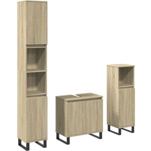 Latitude Run 3 Piece Bathroom Cabinet Set Smoked Oak Engineered Wood Sonoma Oak 190cm H X 58cm W X 33cm D Image