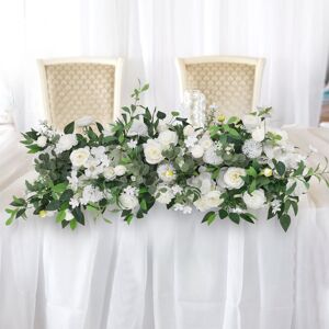 The Seasonal Aisle Peony Rose Wedding Aisle Flowers Artificial Silk Row Decor White 35cm H X 100cm W X 35cm D Image