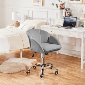 Yaheetech Desk Chair With Petal-shaped Backrest Light Grey Velvet 81.5cm H X 60cm W X 61cm D Image