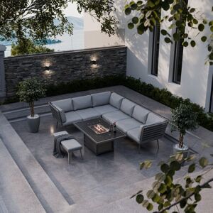 Royalcraft GREY 8 SEATER - 6pc corner lounging set includes, 1 LH & RH sofa bench, 1 middle seat, 1 corner seat & 150x90cm Fire pit table + 1 x 2 seater bench Spray Stone Image