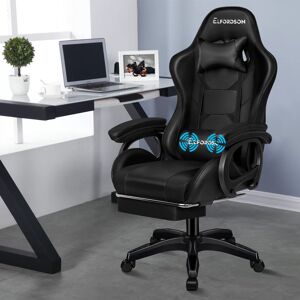 ELFORDSON Adjustable Ergonomic Faux Leather Swiveling PC & Racing Game Chair with Footrest Black 117cm H X 65cm W X 53cm D Image