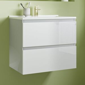 Metro 600*520mm Vanity Unit With Soft Close Drawers Storage Space White Artificial Stone Basin High Gloss White 520mm H X 600mm W X 385mm D Image