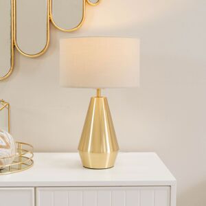 Heritage Hues Jax Metal Dimmable Touch Table Lamp with White Fabric Drum Shade Natural/Gold 26.5cm H Image