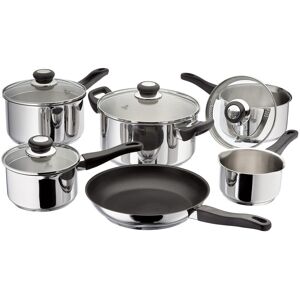 Judge Vista, 6 Piece Stainless Steel Saucepan Set with Glass Drainng Lids, 14cm Milk Pan, 16/18/20cm Saucepans, 24cm Casserole & 26cm Non-Stick Frying Stainless Steel 10 Image