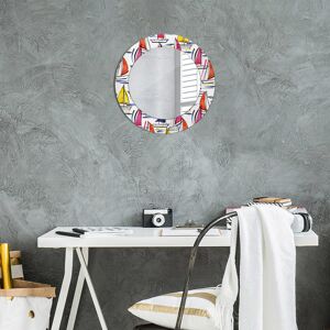 East Urban Home Huldar Round Glass Framed Wall Mounted Accent Mirror in Blue Multicolour Boat on the Lake 50cm H x 50cm W Image