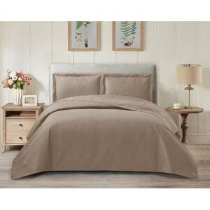 Lark Manor 3 Piece Tropical Leaf Bedspreads Set Quilted Bed Throw with Matching Pillow Shams Polyester Material Mink Double Bedspread + 2 Standard Shams Image