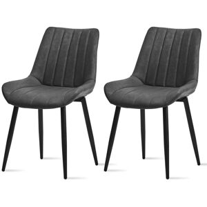 Latitude Run Dining Room Chairs Set Of 2,Faux Leather Kitchen Chairs With Metal Legs,Brown Grey 89cm H X 44cm W X 45cm D Image