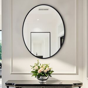 17 Stories Oval Aluminum Frame Wall Mirror Black 80cm x 60cm Image