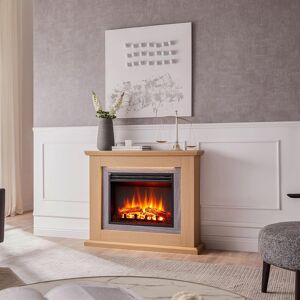 Coralei Metro Lane Electric Fireplace Natual Oak 82cm H x 100cm W x 25cm D Image