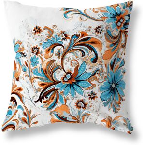 AmritaSen Wild Flora Fusion Indoor/Outdoor Floral Square Cushion With Filling Blue/Orange 41cm H x 41cm W Image