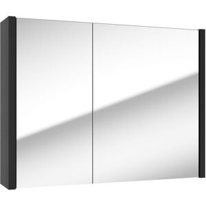 Latitude Run Antigoni 31.5mm W 23.62mm H Wall Mounted Required Medicine Cabinet Mirror Matte Black 600mm H X 800mm W X 150mm D Image