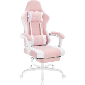 17 Stories Gaming Chair With Pocket Spring Cushion, Massage Ergonomic Office Chair, Wide Padded Swivel Computer Chair With Massage Lumbar Pillow Footrest, 150kg White/Pink 127cm H X 70cm W X 70cm D Image