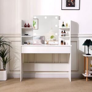 17 Stories Modern Vanity Desk with Lighted Mirror White 139.5cm H X 108cm W X 40cm D Image