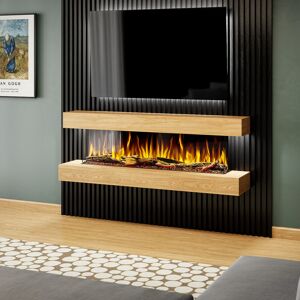 Evolution Fires Studio 5   Oak or Walnut   62-inch Wall Mounted Electric Fireplace   Fully Assembled   3-sided Panoramic Flame   Remote Control   Led Side Lights Oak Image