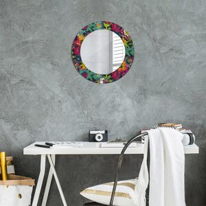 East Urban Home Huldar Round Glass Framed Wall Mounted Accent Mirror Multicolour Hand Painted Flowers 50cm H x 50cm W Image