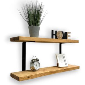 Brambly Cottage Double Rustic Wooden Shelves Wall-Mounted Shelf With Seated Double Black L Brackets (Rustic Pine) Rustic Pine 4.5cm H x 120cm W x 22cm D Image