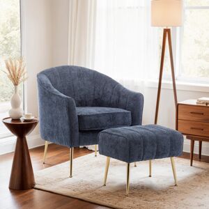 Fairmont Park Chenille Aliehs Accent Chair with Footstool Blue 79cm H X 73cm W X 69cm D Image