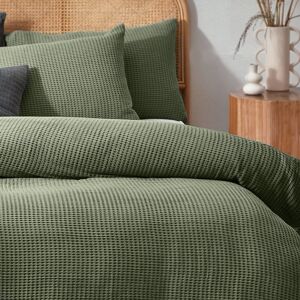 17 Stories Muraida Waffle 180 TC Duvet Cover Set Green Double - 2 Standard Pillowcases Image