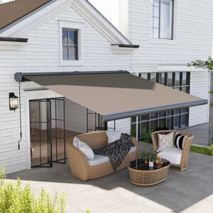 Outsunny 395cm W x 300cm D Polyester Cover Motorised Retractable Patio Awning Light Grey 160cm H X 395cm W X 300cm D Image