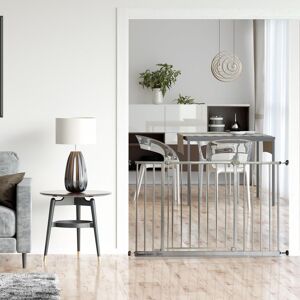 Latitude Run Extra Wide Hallway Dog Gate, Pressure Fit Pet Gate, Puppy Safety Barrier for Hallways and Wide Spaces, Easy Installation Grey 109-115 cm Image