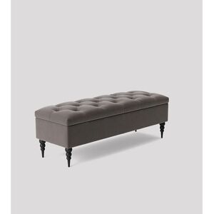 R&M Furnishers Safar Plush Velvet Chesterfield Ottoman Bench with Storage and Black Turned Wooden Legs Grey 40cm H x 180cm W x 40cm D Image