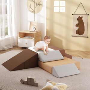 Benarita Soft Climber & Foam Sofa, Foam Climbing Blocks, 7-Piece Toddler Playset Brown;Beige;Yellow 42cm H X 70cm W X 45cm D Image