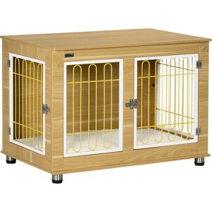 PawHut Wood Cage with 2 Doors Beige Large (50-95lbs) Image