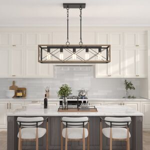 Brambly Cottage Jiyeon 5 - Light Kitchen Island Pendant Ceiling Light Walnut 22cm H X 92cm W X 20cm D Image