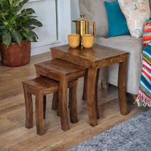 Eco India Direct Ltd 3 Piece Nest of Tables Brown 50cm H X 49cm W X 35cm D Image