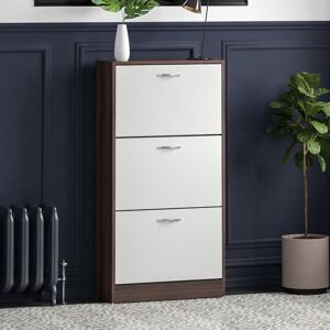 Wayfair Basics™ 3 Drawer Flip Down Shoe Storage Free Standing Cabinet For Hallway Walnut/White 11 Image