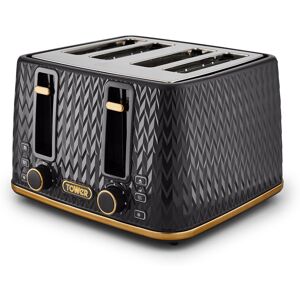 Tower Empire 4-Slice Toaster with Defrost/Stop, Removable Crumb Tray, 1600W, Brass Accents Black 4 - Slice Image